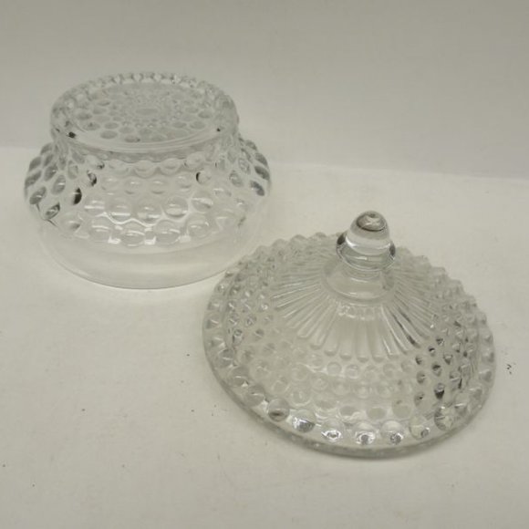 Duncan and Miller Glass Crystal HOBNAIL 4 Inch Low Dresser Box with Lid - Picture 4 of 5